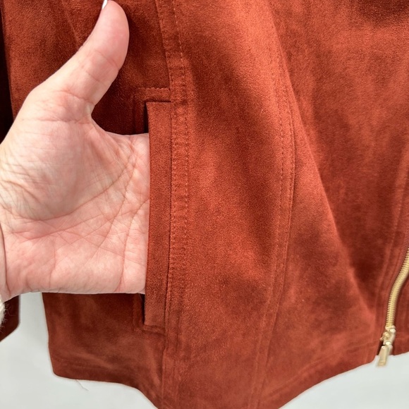 NWT 4/6 CHICOS Elongated Rich mahogany faux suede mature sophisticated jacket - Picture 4 of 14